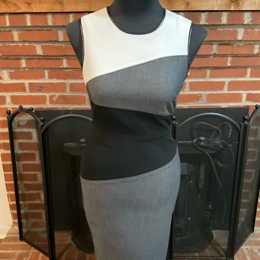 White House Black Market Black, white, and Gray Colorblock Dress